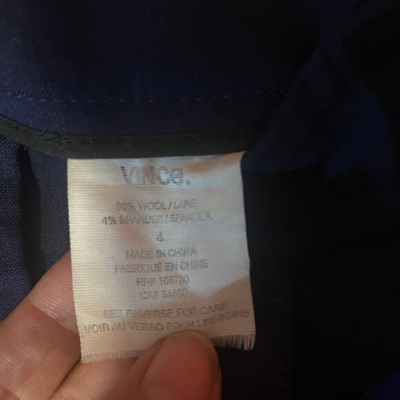 Vince Dark Blue Stripe Panel Wool Blend Stretch Career Pants Women Sz 4 - Picture 3 of 10
